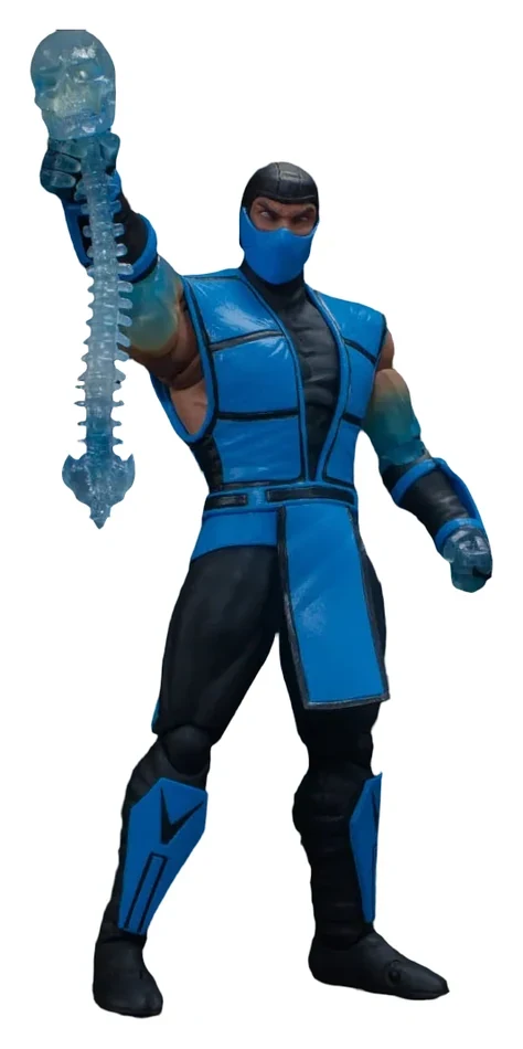 Figurine Sub-Zero BBTS Shared Exclusive de Storm Collectibles, brandissant le crâne et la colonne vertébrale gelés, photo officielle du produit
